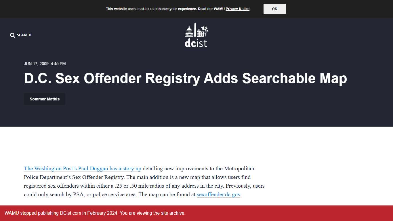 D.C. Sex Offender Registry Adds Searchable Map DCist